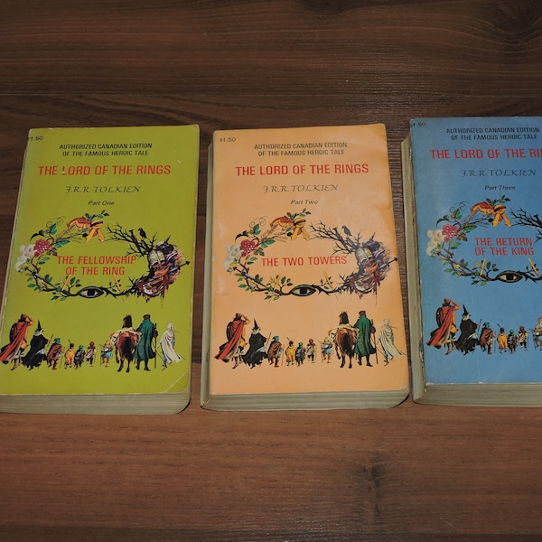 1971 1st Set Of 3 J.R.R. Tolkien Lord of the Rings Canadian Edition Paperback Books ,Fellowship Of The Ring, Two Towers, Return Of The King