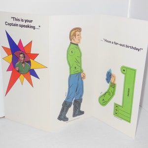 1976 Grande carte d'anniversaire d'activités Star Trek Kirk Paper Doll 5 x 10 po