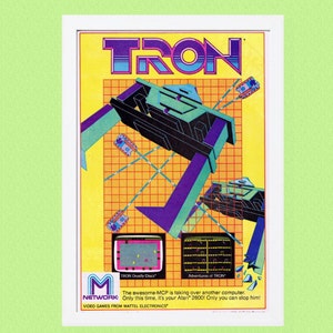 1983 Tron Atari 2600 Authentic Mattel Electronics Vintage Video Game Cartridge Advertisement