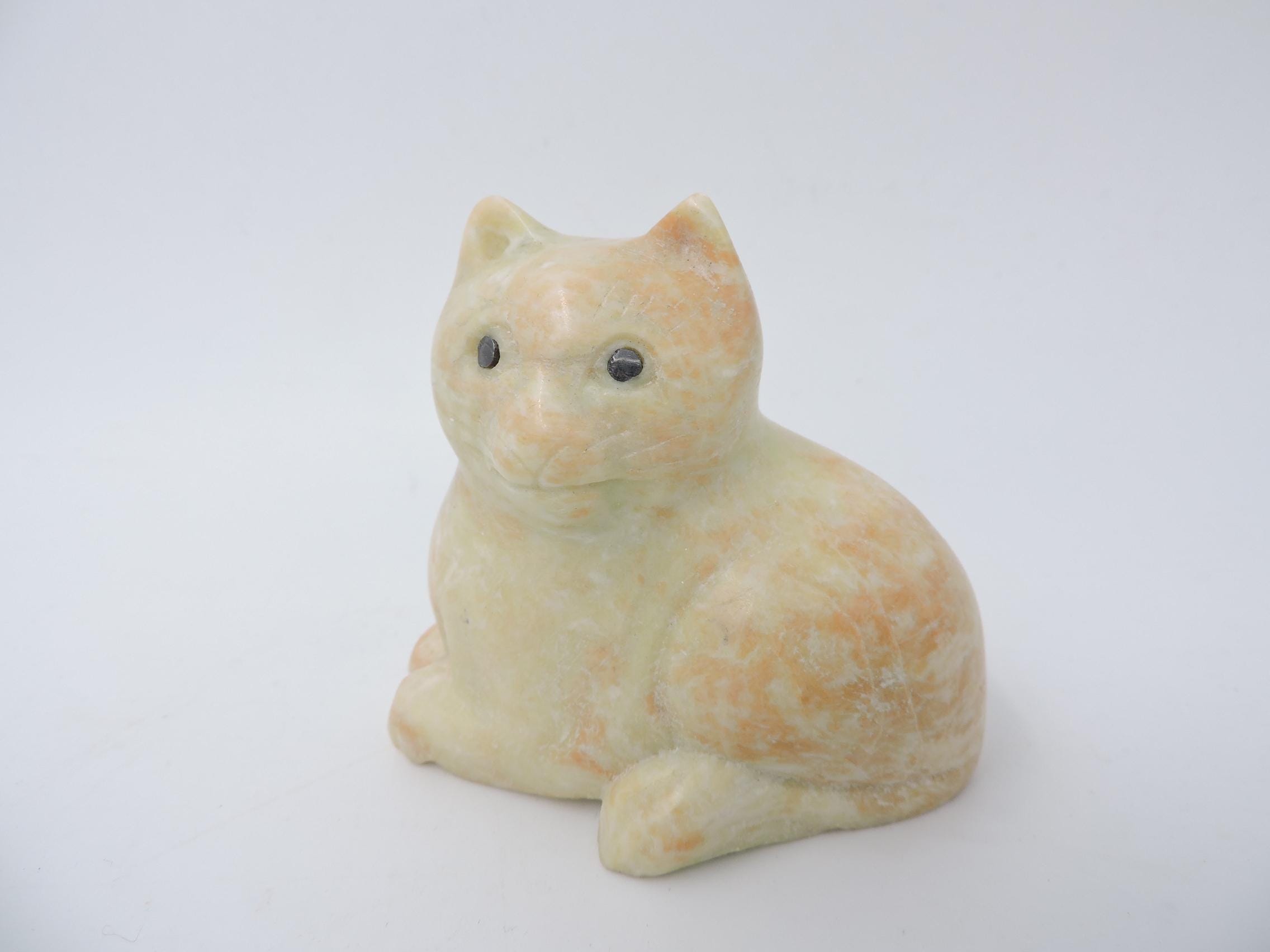 ヴィンテージ猫の置物 彫刻された石鹸石のペーパーウェイト コレクター向け置物 - 日本