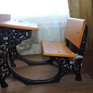New Vintage Reproduction School Desk for Dolls & Bears - Wood and Cast Iron