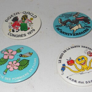 4 Vintage French Pinback Buttons 70s, 80s image 2