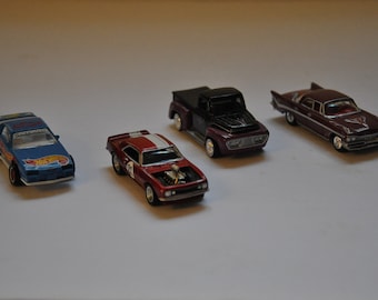 4 x Vintage  Die Cast Collectible Cars Vehicles  Lot - Hot Wheels,Johnny Lightning-Camaro, Kustomized Pickup,DeSoto Fireflite