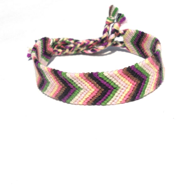 Chevron Friendship Bracelet - Thick Bracelet - Pink, Brown, Green, Purple - Handmade