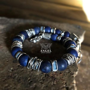 Ruwe handgemaakte lapis lazuli-armband heren, sterlingzilveren sieraden, damesarmband, Valentijnsdagcadeau, gepersonaliseerde Git voor hem
