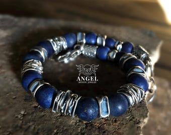 Mens Raw Lapis Lazuli Handmade Bracelet, Sterling Silver Jewelry, Womens Bracelet, Valentine's Day Gift, Personalized Git for him