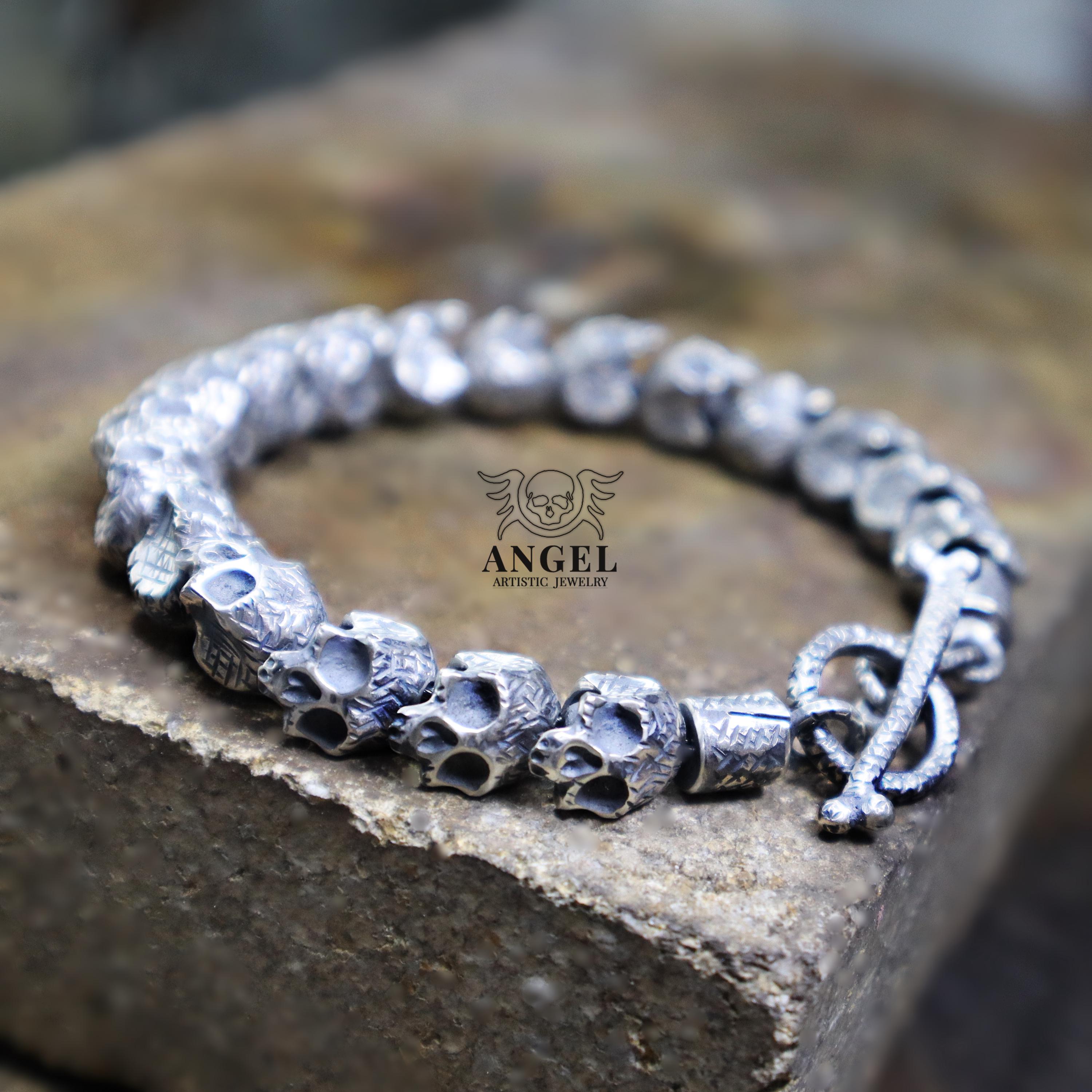 Handmade Skull Bracelet, Raw Sterling Silver - Etsy