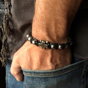 Rozenkrans heren ruwe zilveren armband, heren sterlingzilveren kruisarmband, handgemaakte zilveren gebedsrozenkrans, gepersonaliseerde rozenkrans