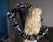 Mens Leather and Raw Silver Skull Bracelet, Handmade Sterling Silver Skull and Cross Bracelet, Skull jewelry, Personalized Bracelet