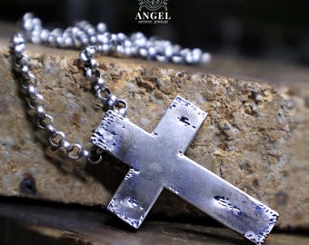 Raw Silver Cross, Religious Jewelry, Mens Necklace,  Christian Mens Raw Jewelry, Jerusalem Pilgrim&#39;s Cross , Personalized Gift