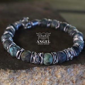 Handgemaakte herenarmband Afrikaanse turkoois, sterlingzilveren sieraden, damesarmband, Valentijnsdagcadeau, gepersonaliseerd cadeau voor hem