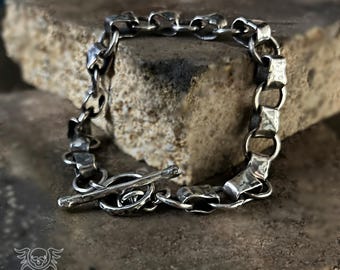 Handmade Raw Silver Chain Bracelet, Brutalist Style
