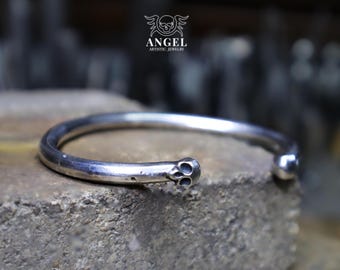 Handgemachte Sterling Silber Schädel Manschette Armband, Gothic Schmuck