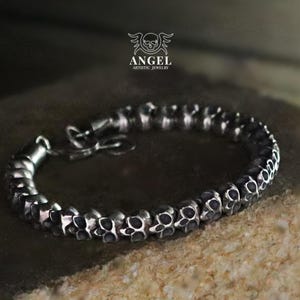 SKULL MENS BRACELET, Handmade Raw Silver Jewelry, Sterling Silver Skull Bracelet, Rare Men Jewelry, Gift for Him