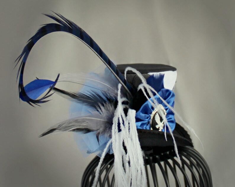 Fan Wear Hat Blue Black Grey Mini Top Hat Magical Fascinator Hat Wizard Mini Top Hat Women Top Hat Wizarding School Hat Tea Party Hat