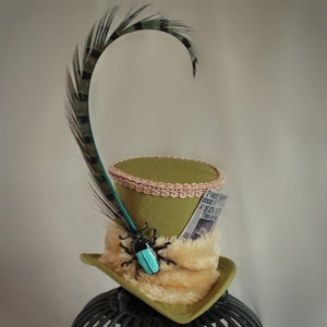 Wizard Journalist Mini Top Hat, Reporter MiniHat Kostuum, Groene Mini Hoed, Magische Fascinator Hoed, Tea Party Hoed, Fan Wear Hat, Vrouwen Top Hat