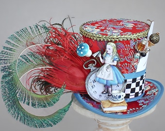 GERESERVEERD, Mad Hatter kostuum Fascinator, verjaardagshoed, Alice in Wonderland hoed, Tea Party hoed, Mad Hatter Fascinator