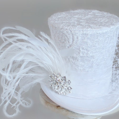 White Mini Top Hat Wedding Hat Bridal Mini Top Hat Tea Etsy