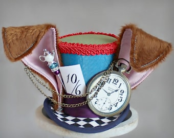 March Hare Mini Top Hat, Alice in Wonderland Hat, Tea Party Hat