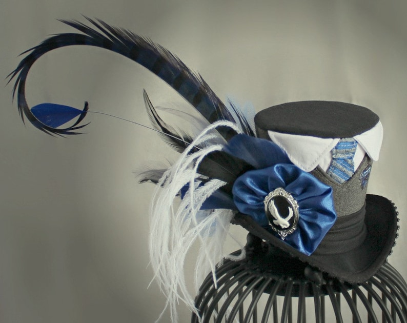Fan Wear Hat Blue Black Grey Mini Top Hat Magical Fascinator Hat Wizard Mini Top Hat Women Top Hat Wizarding School Hat Tea Party Hat