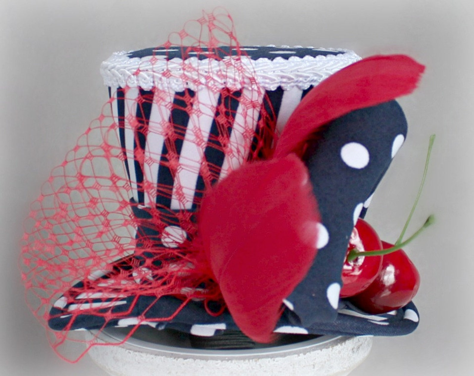 Navy Mini Top Hat Polka Dot Mini Top Hat Retro Mini Top Hat Etsy