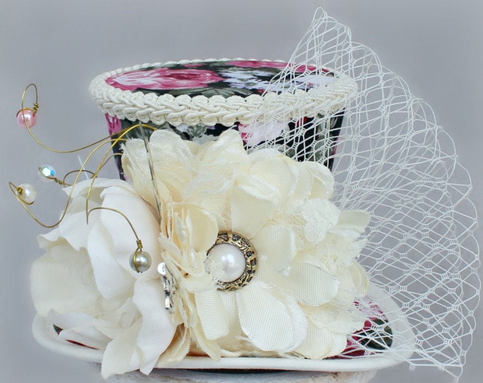 Flower Mini Top Hat Garden Mini Top Hat Victorian Floral Etsy