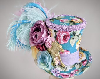 Kentucky Derby Mini Top Hat, Horse Mini Top Hat, Flower Mini Top Hat, Kentucky Derby Hats for Women, Kentucky Derby Fascinator, Black Hat