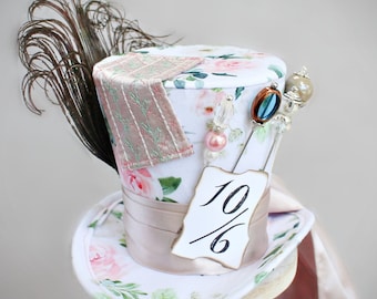 Mad Hatter Hat, Mini Top Hat, Fascinator, Mini Hat, Top Hat, Mini Hats, Tea Party Hat, Wedding Hat, Women Top Hat, White Mini Top Hat