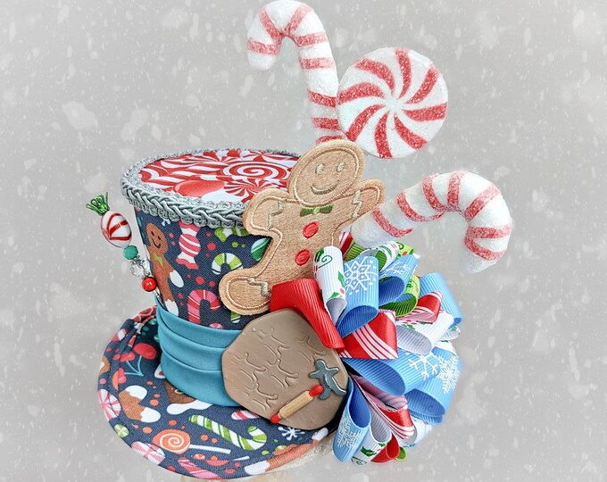 Red Christmas Mini Hat , Holiday Party Hat , Grey Mini Top Hat, New