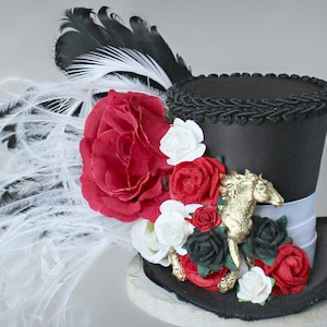 Kentucky Derby Mini Top Hat, Paard Mini Top Hat, Flower Mini Top Hat, Kentucky Derby Hoeden voor Vrouwen, Kentucky Derby Fascinator, Black Hat