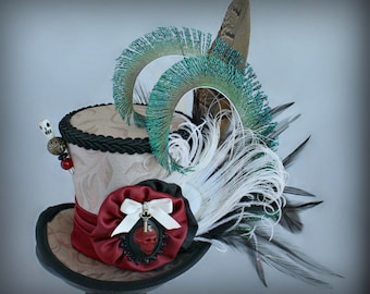 Halloween Mini Top Hat, Macabre Mini Top Hat, Gothic Fascinator, Day of the Dead Hat, Mini Hat, Halloween Hat, Women Top Hat, Mini Top Hat