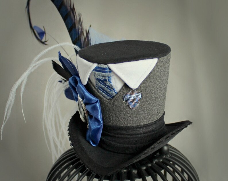 Fan Wear Hat Blue Black Grey Mini Top Hat Magical Fascinator Hat Wizard Mini Top Hat Women Top Hat Wizarding School Hat Tea Party Hat