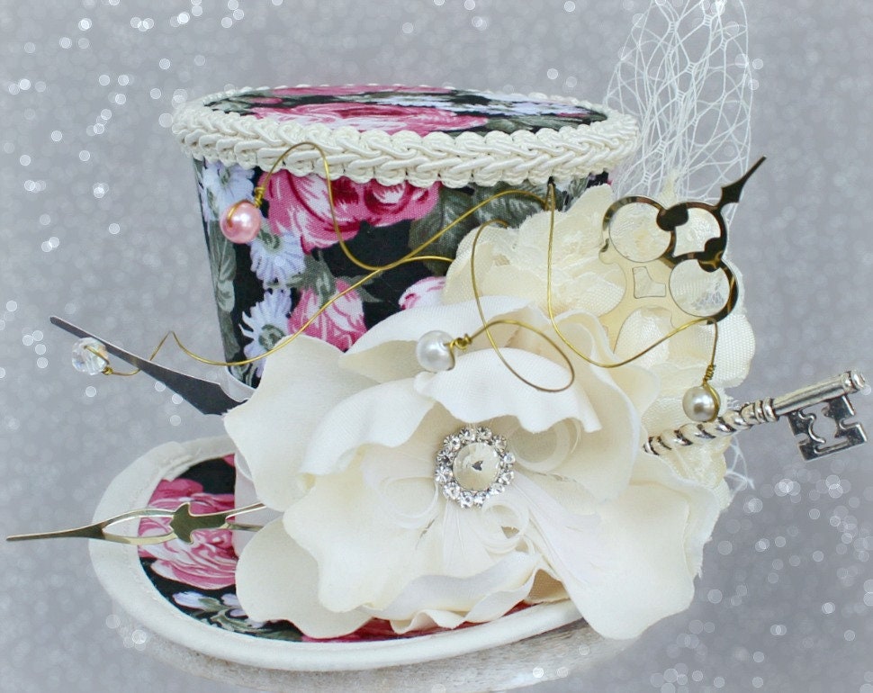 Flower Mini Top Hat Garden Mini Top Hat Victorian Floral Etsy