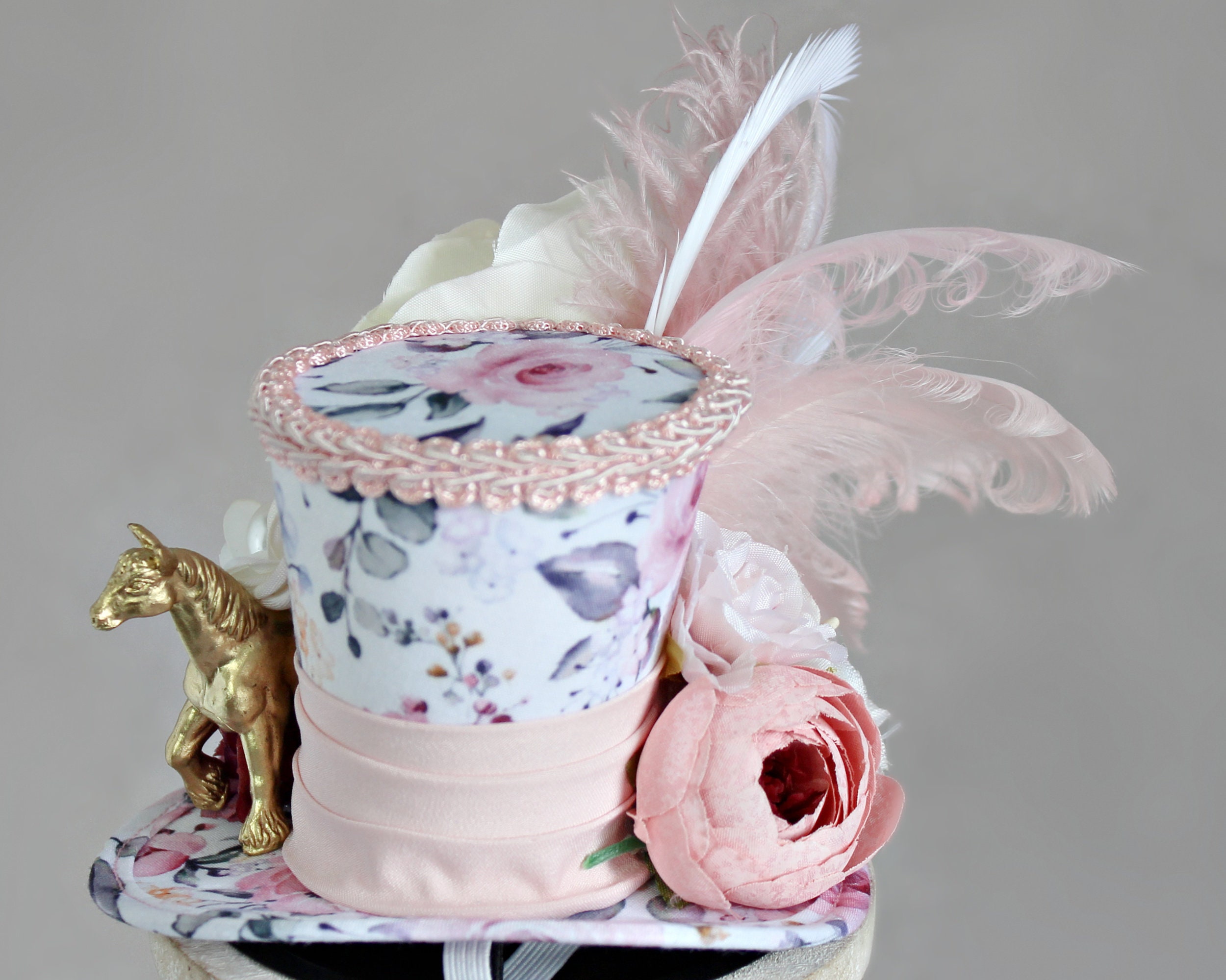LITTLE MISS HATTITUDE Handmade Mini Top Hat Tea Party Kentucky Derby Fascinator Kentucky Derby Mini Top Hat, Floral Horse Hat, Mini Top Hats  main image 4