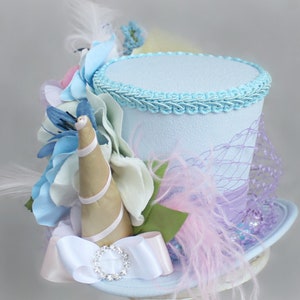 Pastel Unicorn Hat, Unicorn Mini Top Hat, Blue Tea Party Mini Top Hat , Birthday Mini Top Hat , Rainbows and Unicorns , Tea Party Hat