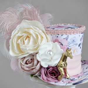 Roze Kentucky Derby Mini Hoed, Paard Mini Hoge Hoed, Bloem Mini Hoge Hoed, Kentucky Derby Hoeden voor Vrouwen, Kentucky Derby Fascinator, Roze Hoed