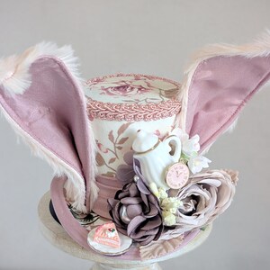 Mini-hoge hoed wit konijn, mini-hoge hoed Pasen, wit konijn kostuum tovenaar, verjaardagshoed, Alice in Wonderland-hoed, Tea Party-hoed