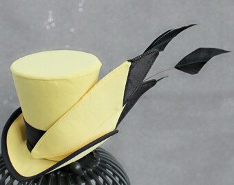 Collector Mini Top Hat, Yellow Mini Top Hat, Fascinator, Kentucky Derby Fascinator Hat, Tea Party Hat, Wedding Hat, Women Top Hat