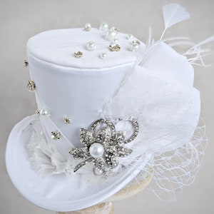 White Mini Top Hat Wedding Hat Bridal Mini Top Hat Tea - Etsy