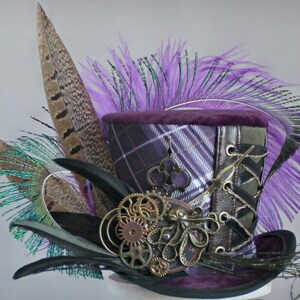 Steampunk Mini Top Hat, Purple Top Hat, Steampunk Cosplay, Steampunk Costume, Steampunk Hair Accessories, Women Mini Hat, Women Fascinator