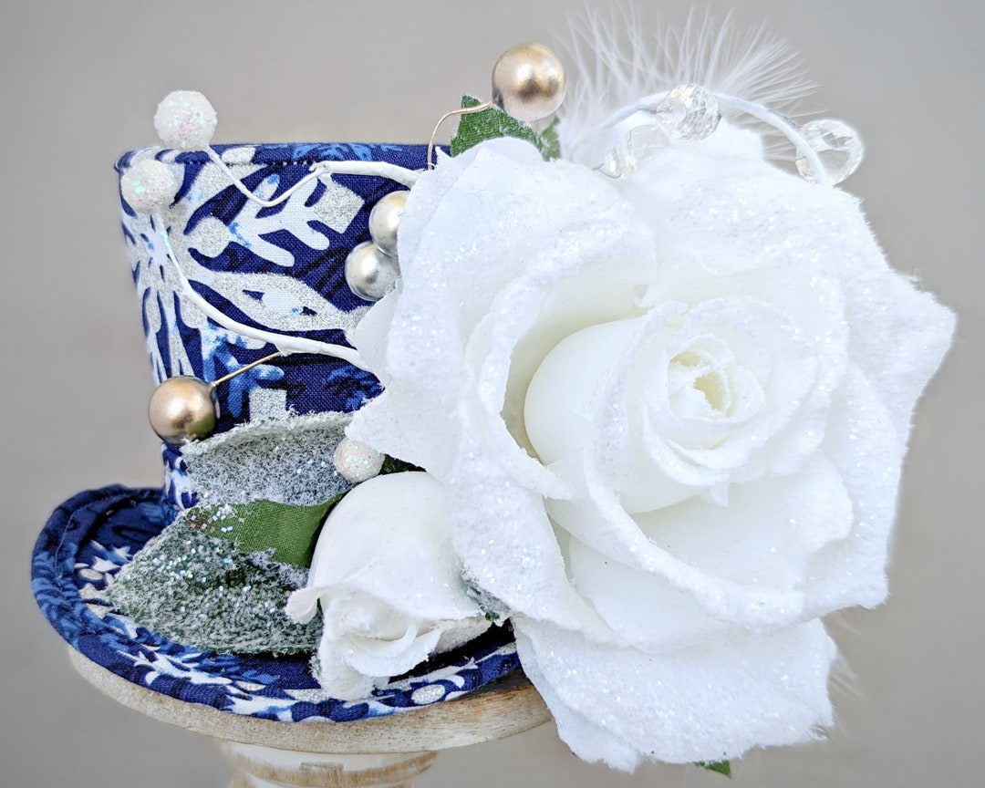 Christmas Mini Top Hat , Holiday Party Hat , Blue Mini Top Hat, New