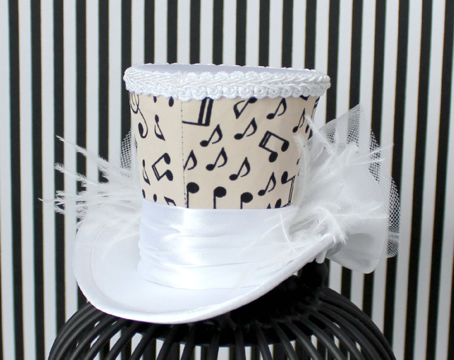 Music Notes Mini Top Hat, Mini Top Hat, Mad Hatter Hat, Fascinator ...