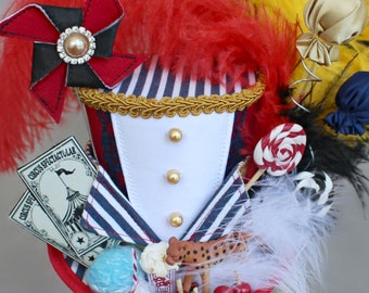 Mini Ringmaster Top Hat, Circus Mini Top Hat, Circus Mini Hat, Bridal Tea Party Ringmaster Hat, Circus Fascinator, Women Fascinator Hat