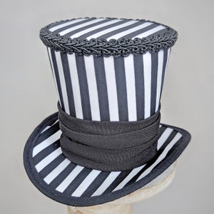 Zwart-wit gestreepte mini-cilinderhoed, zwart-wit tovenaar, bruiloft-cilinderhoed, Tea Party-hoed, Mad Hatter-hoed, Kentucky Derby-hoed