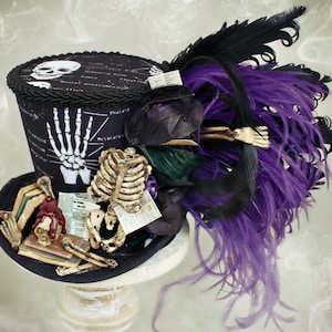 Skelet Mini Hoge Hoed, Macabere Hoed, Gotische Fascinator, Archeoloog Hoed, Tea Party Hoed, Halloween Hoed, Vrouwen Hoge Hoed, Mini Hoge Hoed