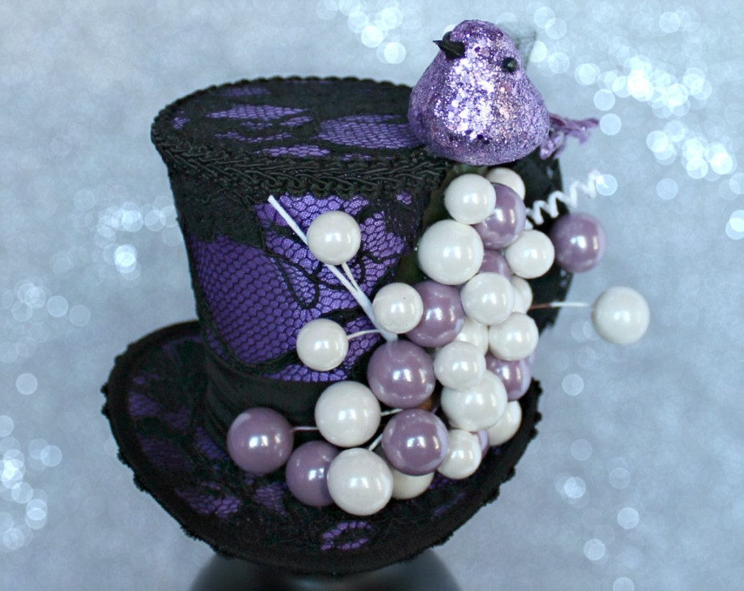 Christmas Mini Top Hat , Holiday Party Hat , Purple and Black Mini Hat