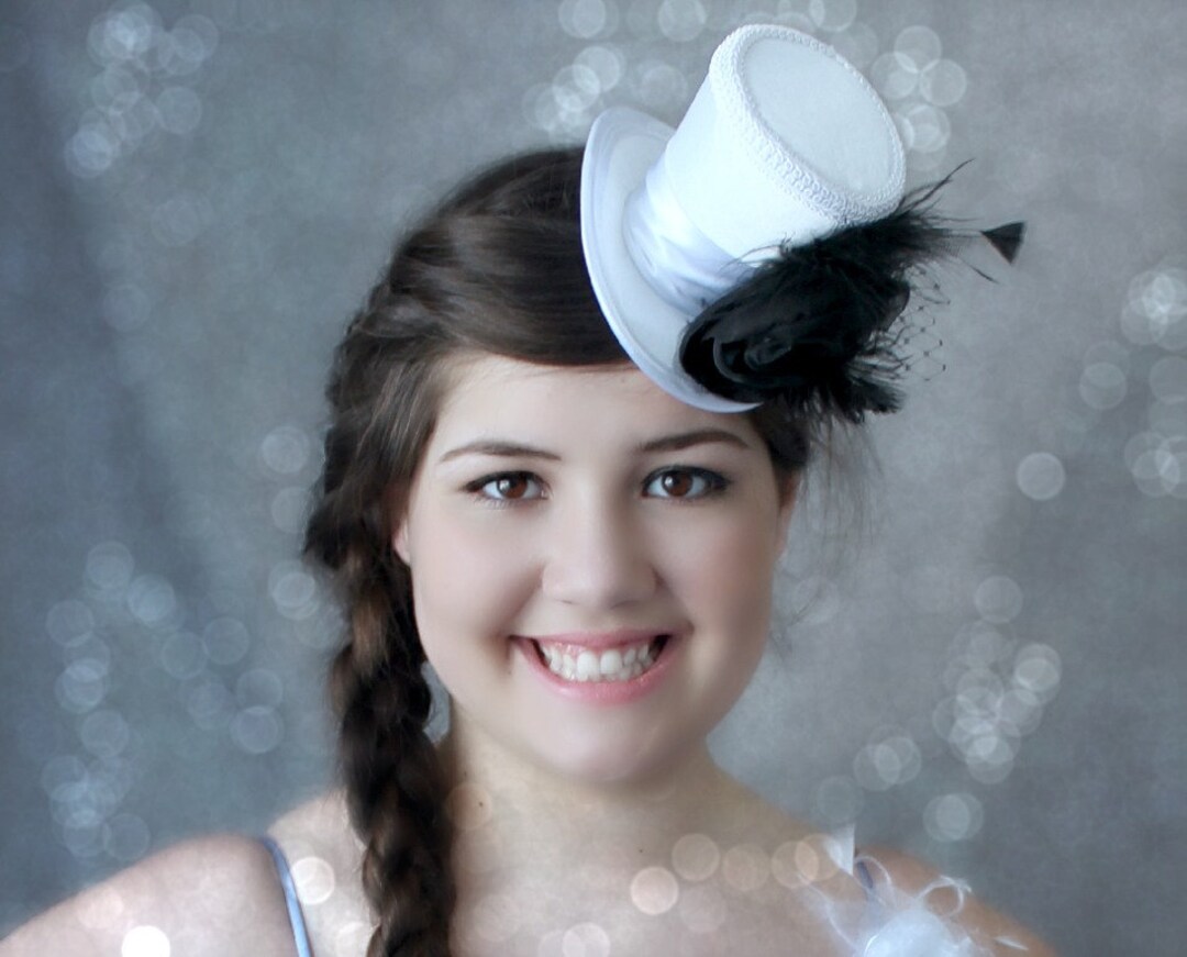 Mini Top Hat Set, Wedding Top Hat, Mini Hats, Russian Veil, Mad Hatter Hat, White Top Hat, Women