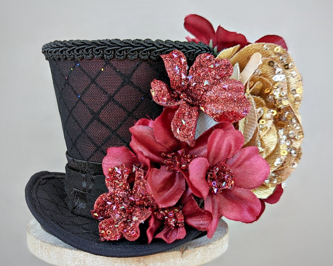 Christmas Mini Top Hat , Holiday Party Hat , Red & Black Mini Top Hat
