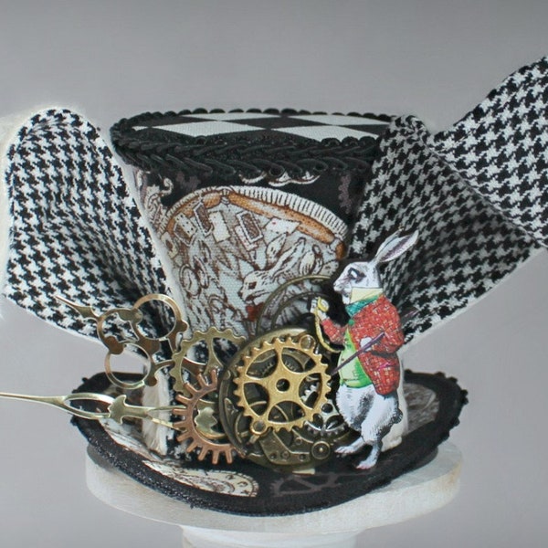 White Rabbit Mini Top Hat, White Rabbit Costume Fascinator, Birthday Hat, Alice in Wonderland Hat, Tea Party Hat, White Rabbit Fascinator