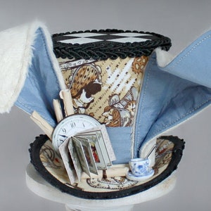 White Rabbit Mini hoge hoed, wit konijn kostuum tovenaar, verjaardag hoed, Alice in Wonderland hoed, Tea Party hoed, wit konijn tovenaar